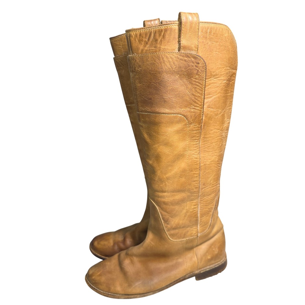 Frye Paige Riding OTK Tall Boots Tan Leather Pull On Womens 8 B Good Condition